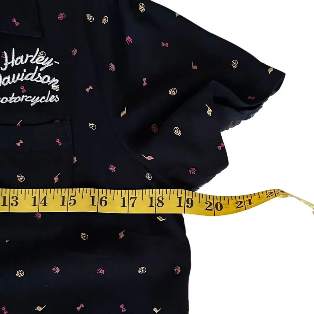 Harley-Davidson Women’s Black Button-Up Shirt Mini Print Medium - Picture 7 of 8
